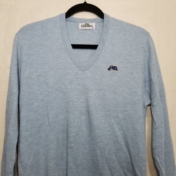 Vintage Garan v-neck knit sweater light blue size M medium pullover made in USA - Picture 3 of 10